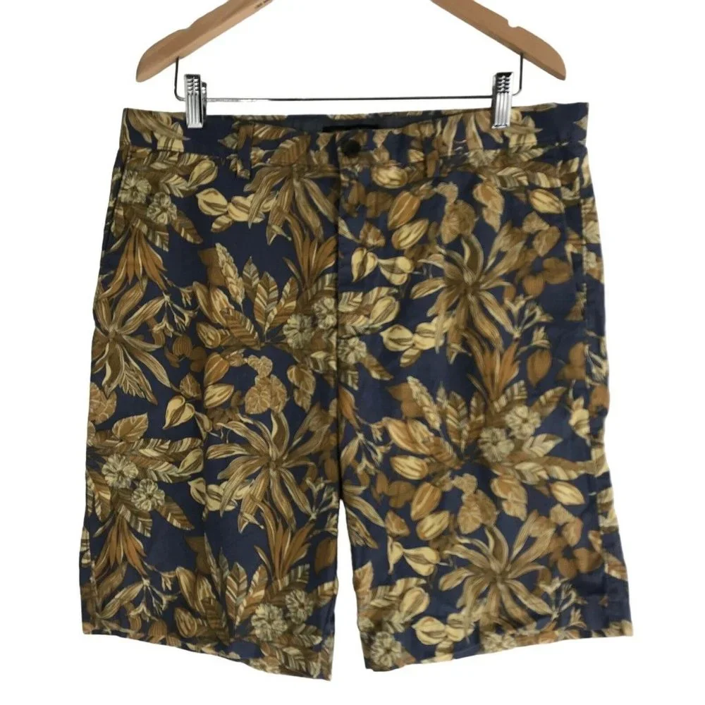 Banana Republic Chino Shorts Mens 35 Hawaiian Floral Cotton Flat Front Vacation‎